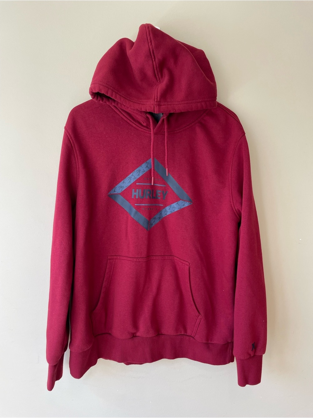 Hurley Men's Burgundy Zip-Up Hoodie with Navy Logo